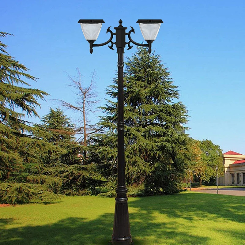 Double Head Solar Lamp Post, 3000K 4000K 5000K 3CCT Selectable Solar Post Light for Garden Park Square Pathway